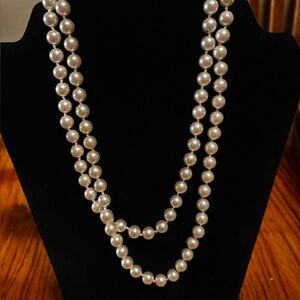 Elegant single that can be doubled RMN signed Strand faux Pearl Necklace